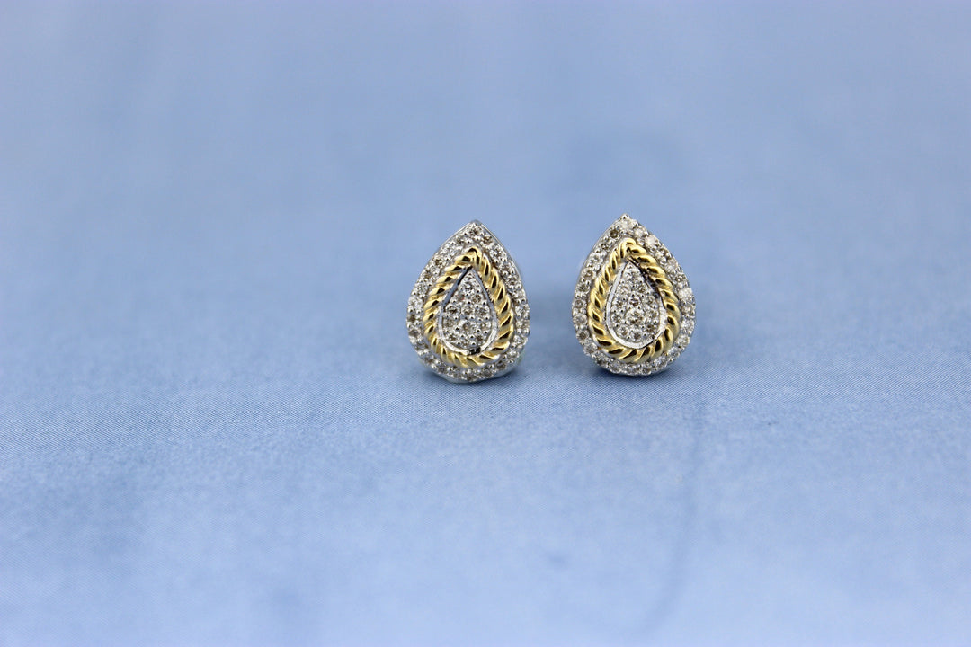 Pear Shaped Coiled Design Stud Earrings, 14K Solid Gold, Natural Earrings, Gift for Her
