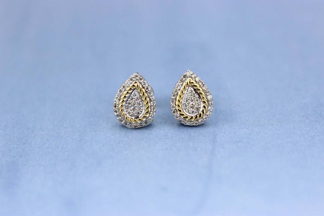 Pear Shaped Coiled Design Stud Earrings, 14K Solid Gold, Natural Earrings, Gift for Her