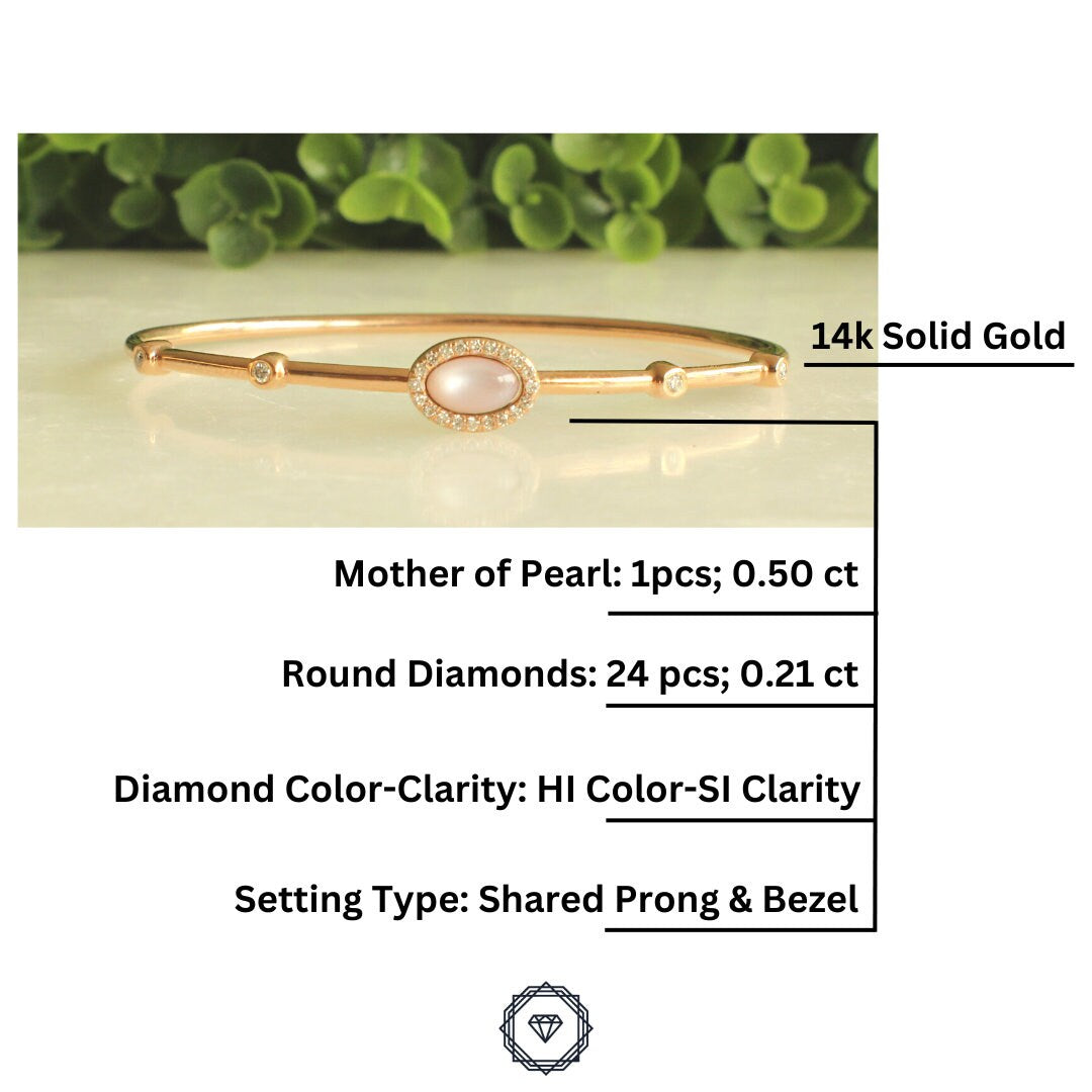 Ellipse Dual Styling Diamond Bracelet, 14k Solid Gold, Natural Diamonds, Mother Of Pearl, Gift For Her