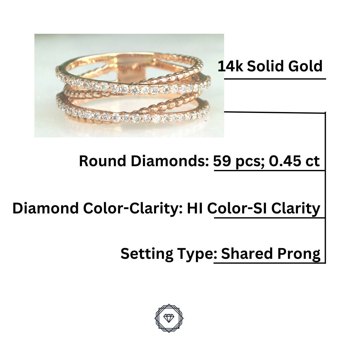 Twist Diamond Ring In 14K Solid Gold, Criss Cross Ring With Natural Diamonds, Gift for Women