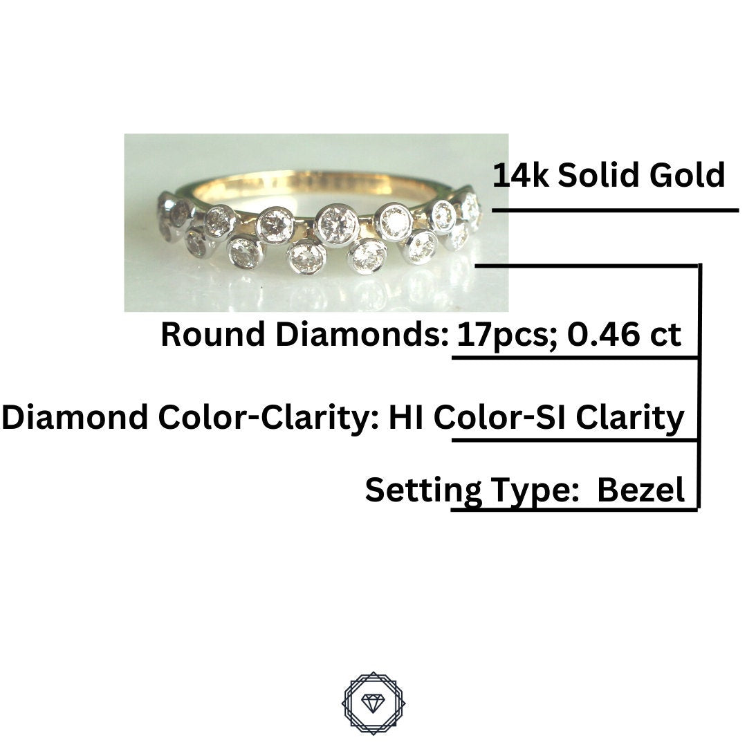 Bezel Diamond Setting Band, 14K Solid Gold, Half Eternity Band, Natural Diamonds, Gift for Her