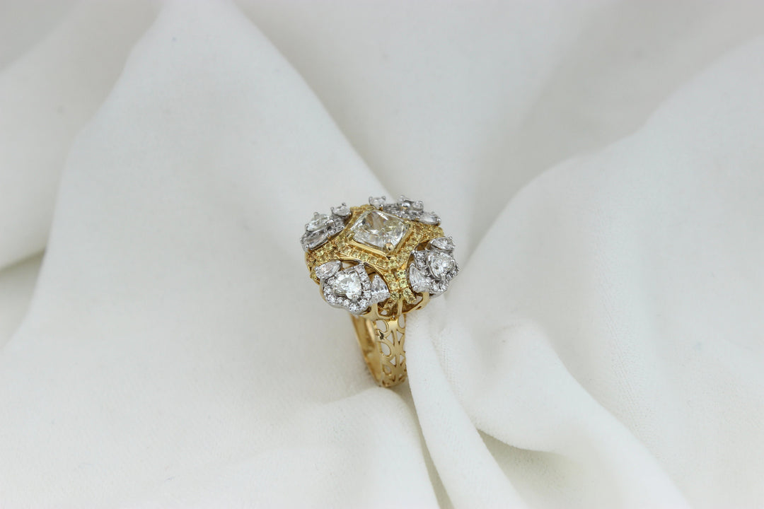 Yellow Sapphire Engagement Ring, Fancy Diamonds Ring, Dual Tone Diamond Ring, Natural Diamonds, 14k Solid Gold, Gift for her