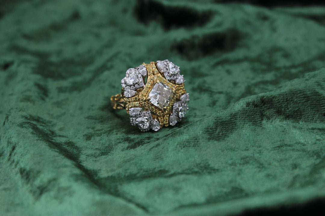 Yellow Sapphire Engagement Ring, Fancy Diamonds Ring, Dual Tone Diamond Ring, Natural Diamonds, 14k Solid Gold, Gift for her