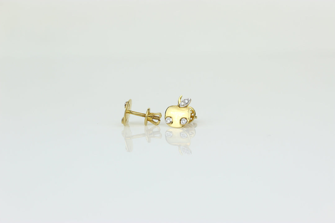 Kids Apple Diamond Stud Earrings, 14k Solid Gold, Natural Diamonds, Kids Jewelry, Gift for toddlers, girls and kids
