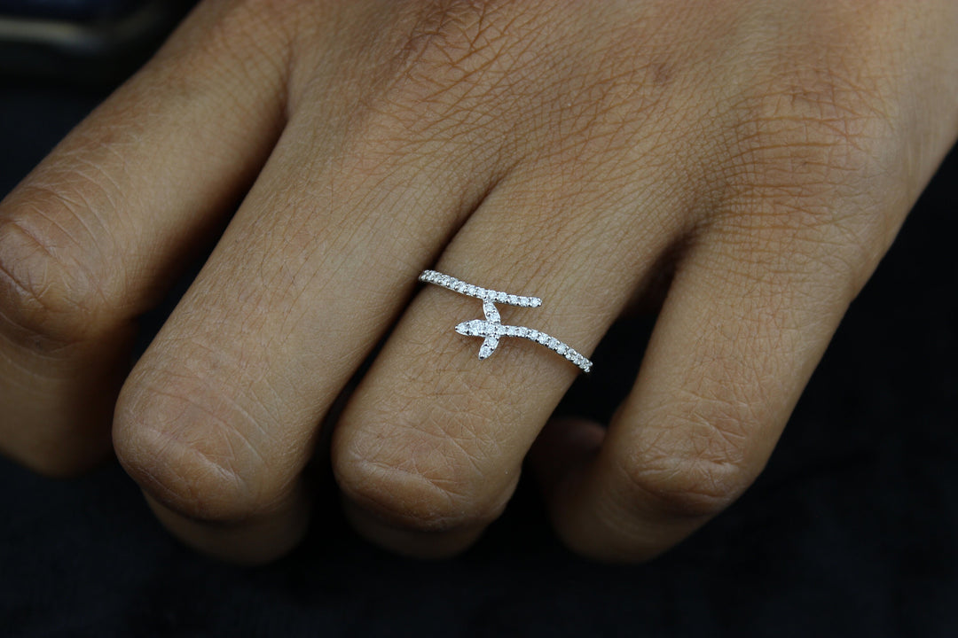 Diamond Rings, Leaves Diamond Ring, Split Shank, 14k Solid Gold, Natural Diamonds, Stackable Ring, Gift for Her