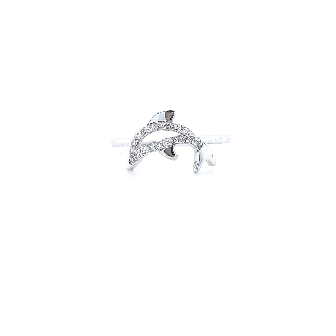 Dolphin Diamond Ring, 14k Solid Gold, Natural Diamonds, Stackable Fish Ring, Animal Jewelry, Gift For Her