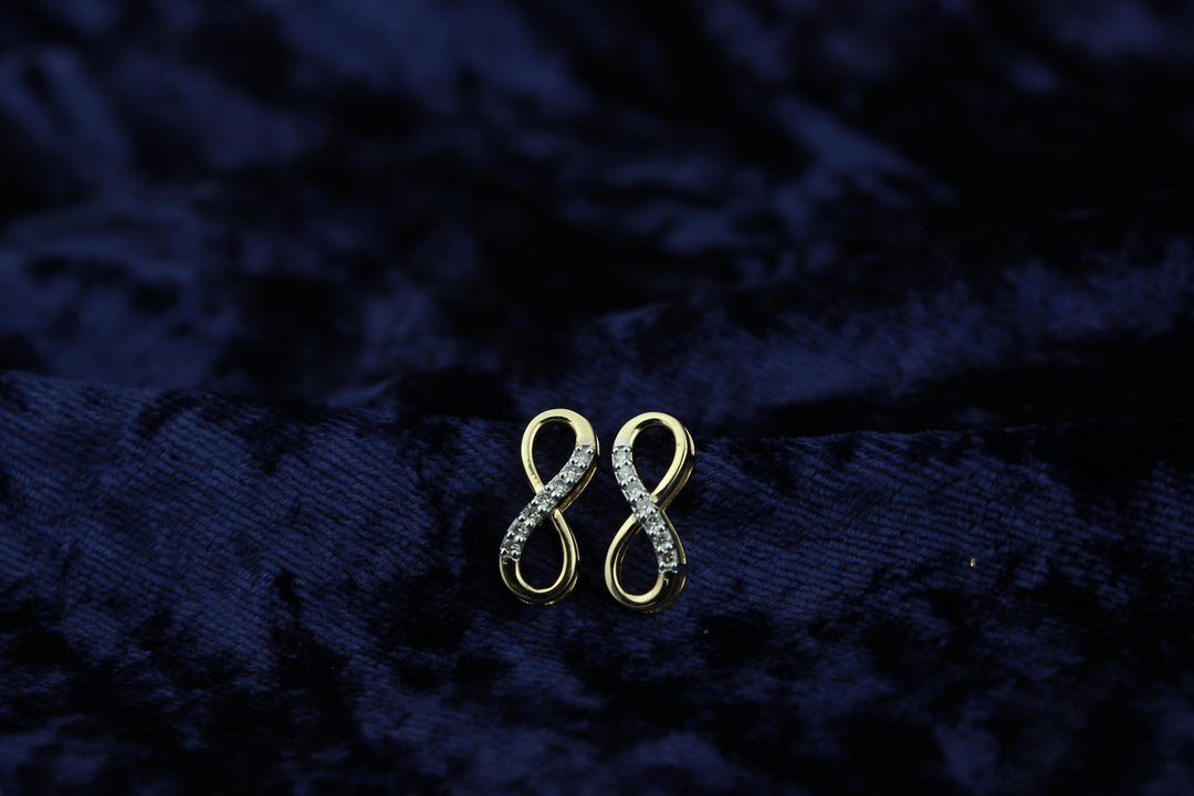 Infinity Design Stud Diamond Earrings, Natural Diamonds, 14k Solid Gold, Gift for her, Elegant Design