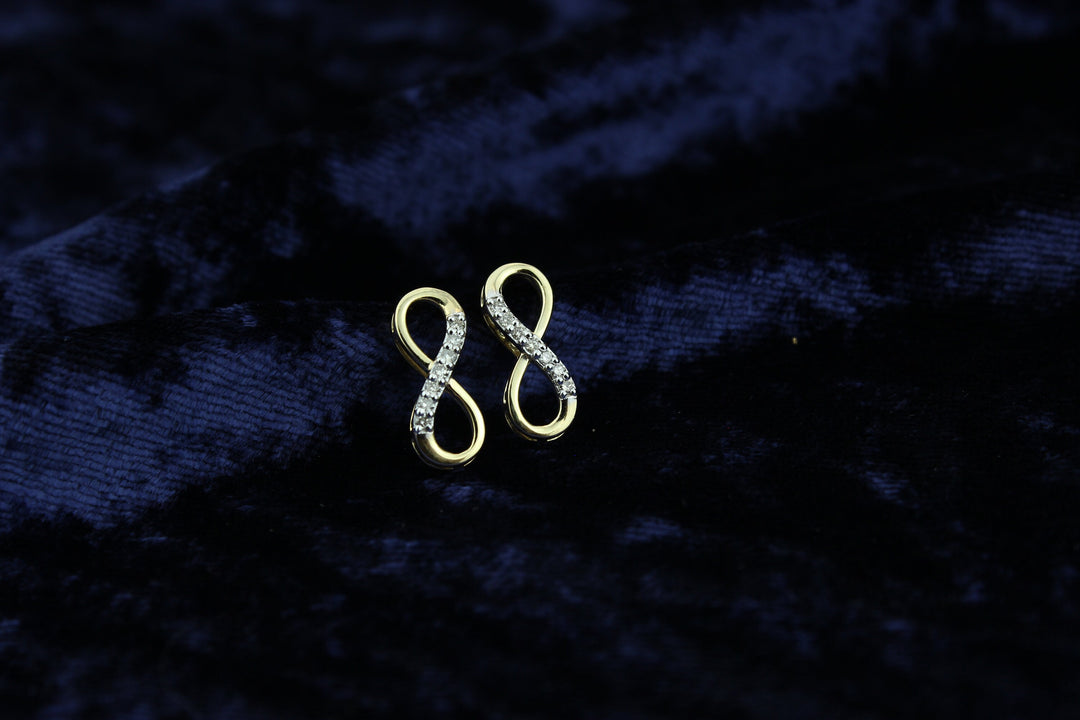 Infinity Design Stud Diamond Earrings, Natural Diamonds, 14k Solid Gold, Gift for her, Elegant Design