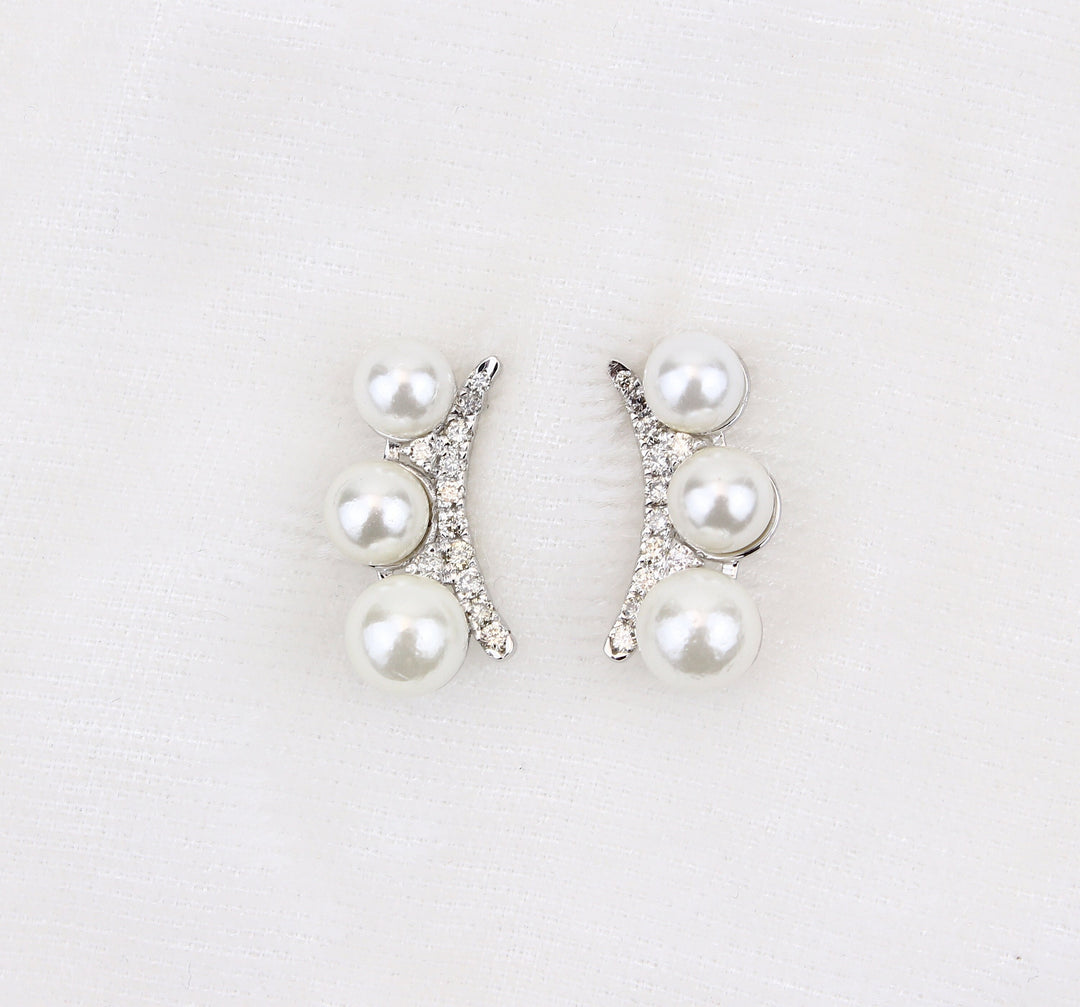 Pearl Stud Diamond Earrings, Natural Diamonds, Gemstone Earrings In 14k Solid Gold, Gift for her