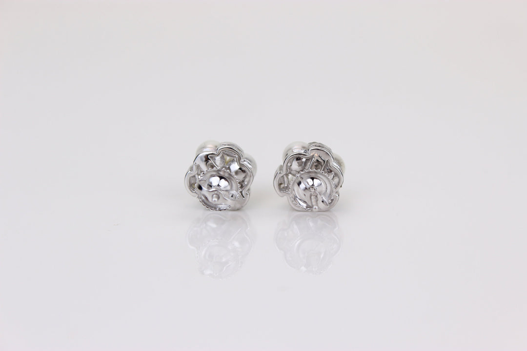 Pearl Stud Diamond Earrings In 14kt Solid Gold, Gemstone Earrings With Natural Diamonds, Gift for her