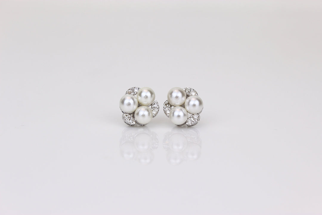 Pearl Stud Diamond Earrings In 14kt Solid Gold, Gemstone Earrings With Natural Diamonds, Gift for her