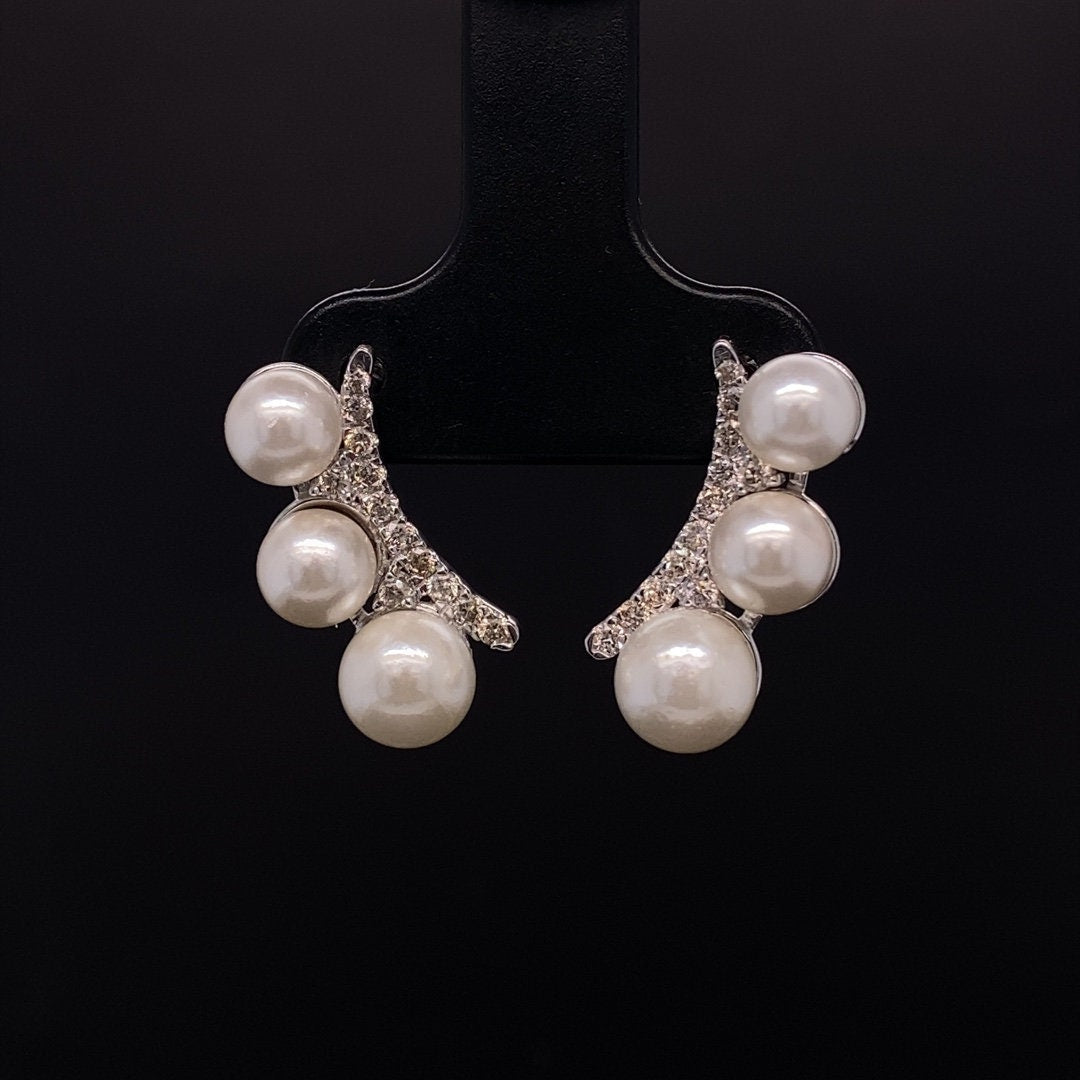 Pearl Stud Diamond Earrings, Natural Diamonds, Gemstone Earrings In 14k Solid Gold, Gift for her