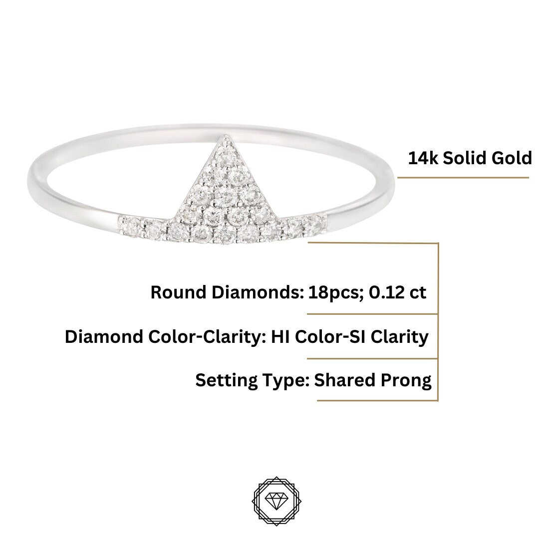Triangle shape Diamond Ring, 14k Solid Gold, Natural Diamonds, Gift for her, Everyday Jewelry