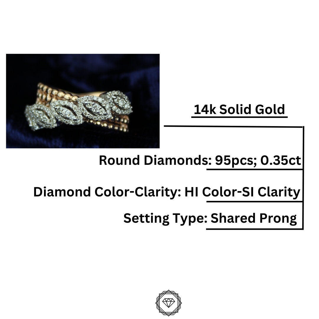 Diamond Band Ring In 14k Solid Gold, Marquise Design With Natural Diamonds, Gift for Women