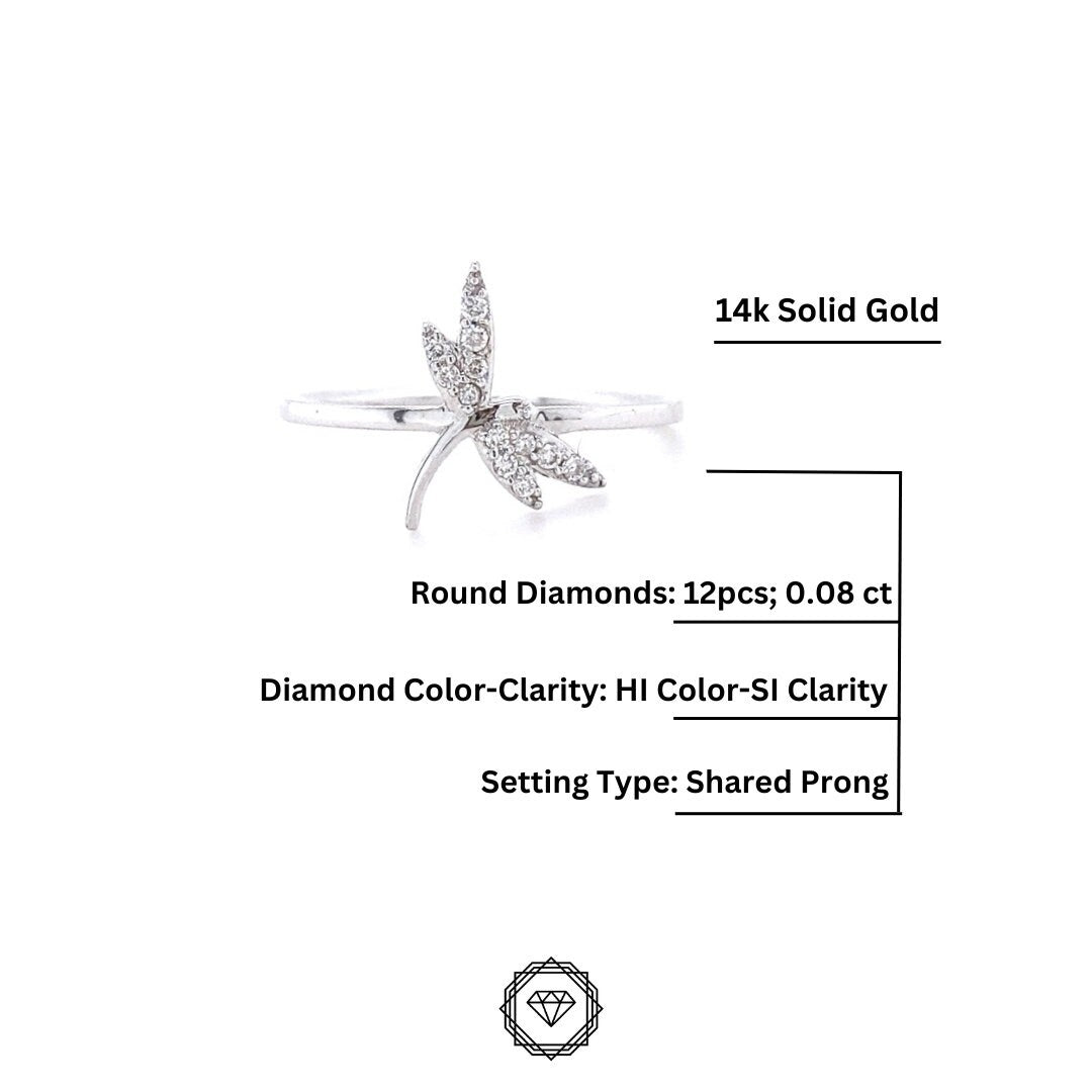 Diamond Rings, Animal Ring, Dragonfly Diamond Ring, 14k Solid Gold, Natural Diamonds, Everyday Ring, Gift for Her