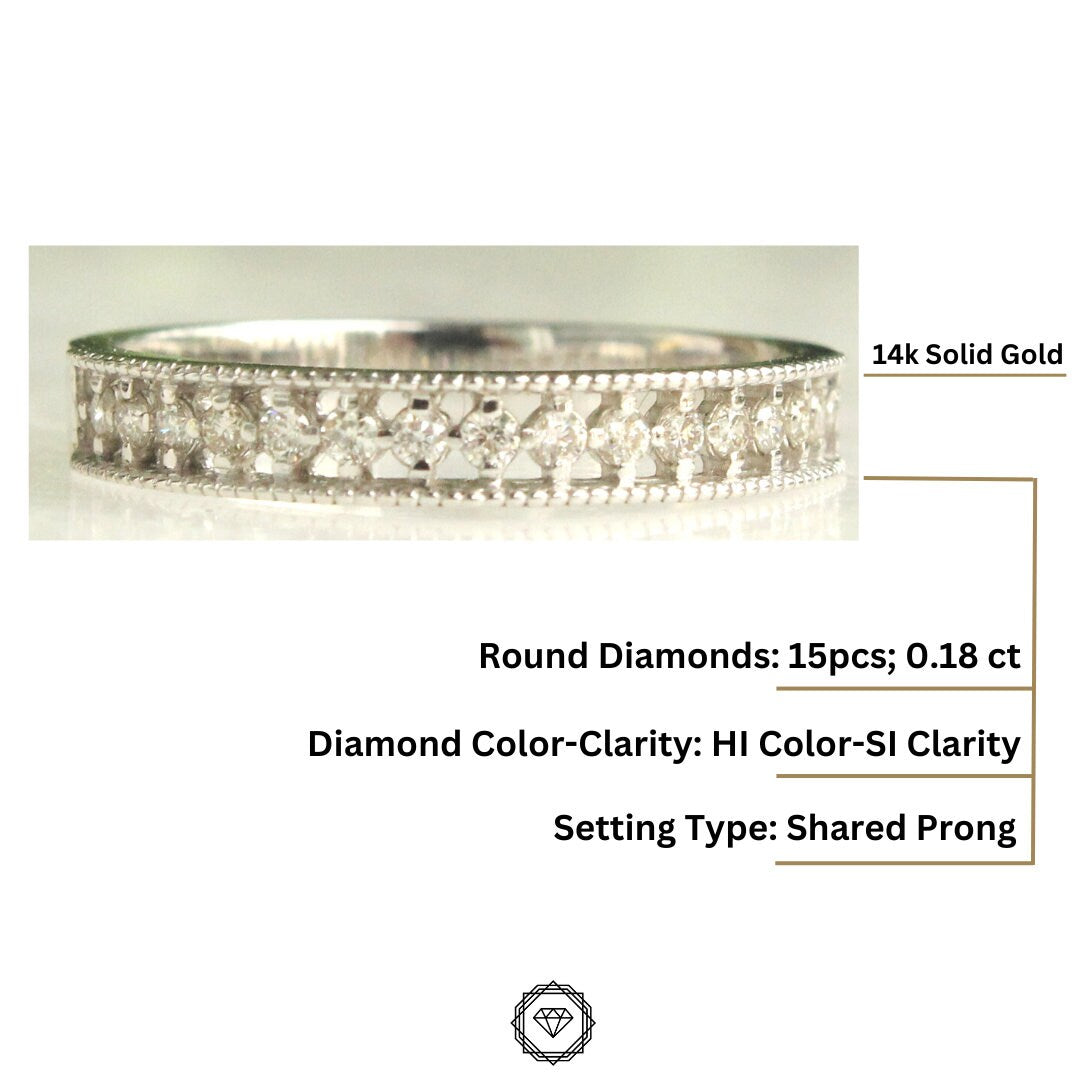 Round Diamond Band Ring, 14k Solid Gold, Supporting Diamond Band,  Natural Diamonds, Gift for her, Everyday Jewelry