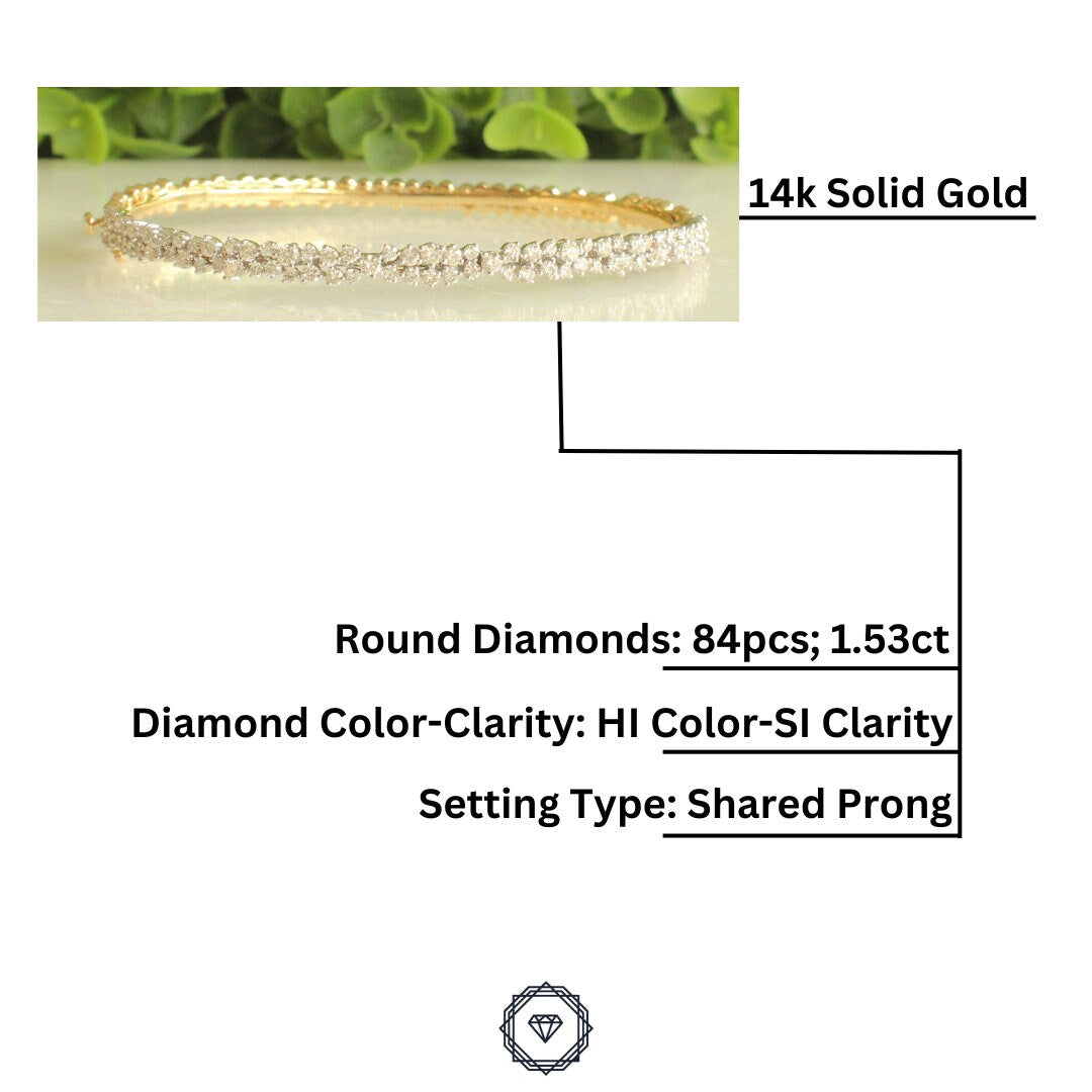 Cluster Bracelet In 14k Solid Gold, Dual Tone Bracelet With Natural Diamonds, Gift for Her