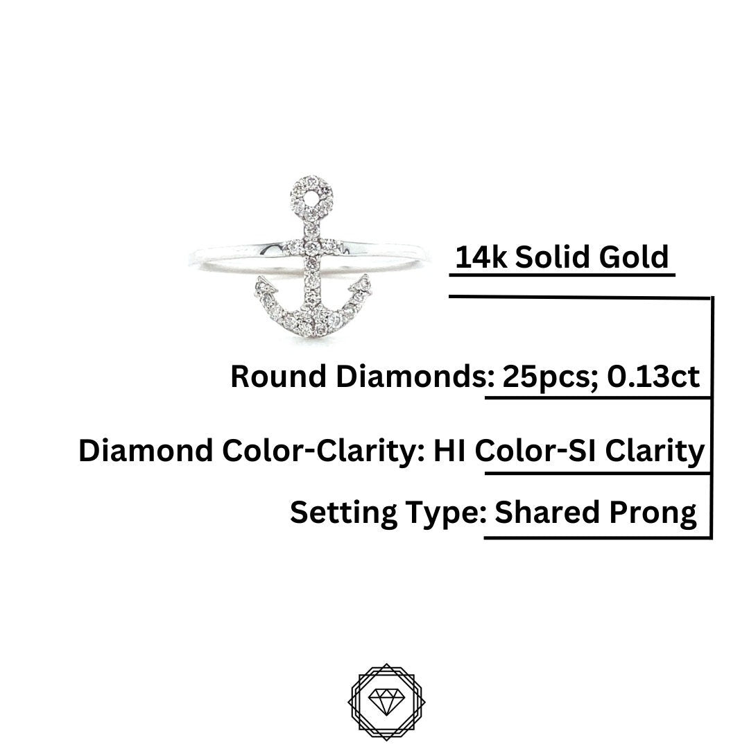 Diamond Rings, Anchor Diamond Ring, 14k Solid Gold, Natural Diamonds, Stackable Rings, Gift for Her