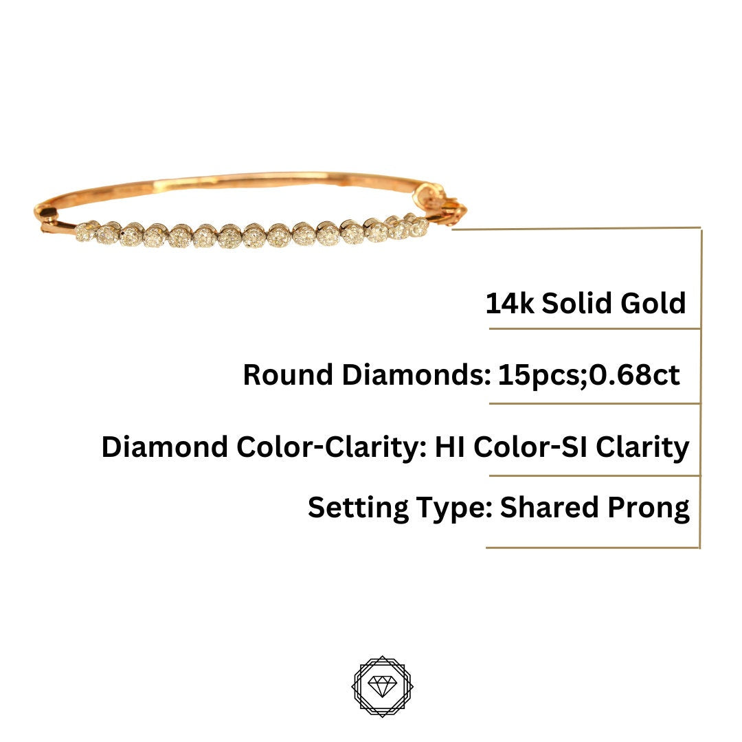 14k Solid Gold Diamond Stackable Bracelet, Flexible Tennis Bracelet, Natural Diamonds, Half Tennis Bracelet, Gift for her