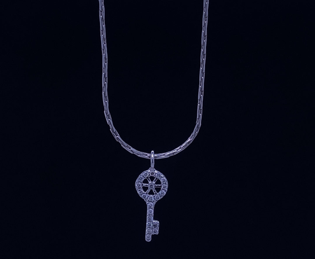 Key Diamond Charm Pendant, 14k Solid Gold, Natural Diamonds, Tiny Key Necklace, Lucky watch charm, Gift for her