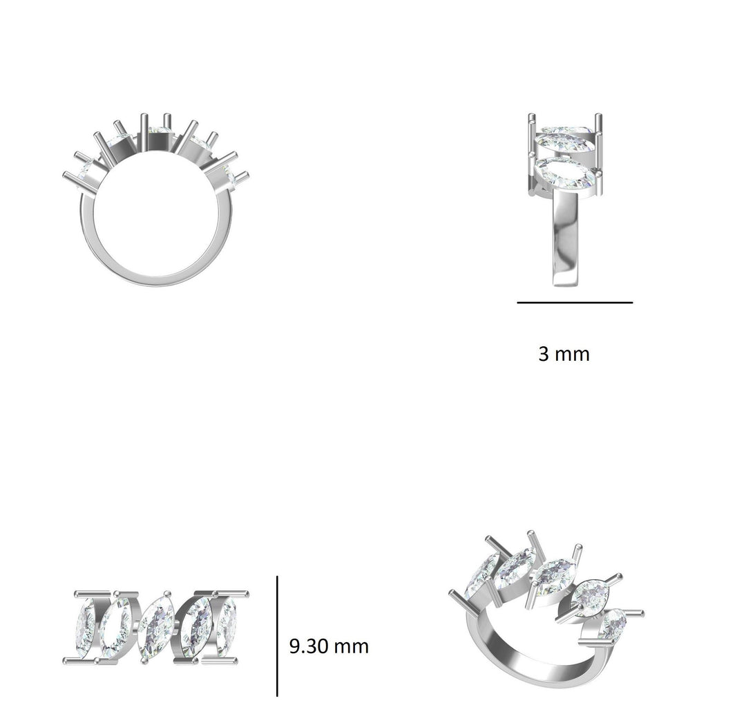 14k Gold Marquise Natural Diamond Ring: Half Eternity Engagement Stack Band, Certified Jewelry