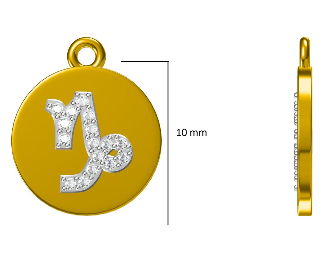 Capricorn Horoscope Birth Sign Charm, 14k Solid Gold, Natural Diamonds, Zodiac Constellation Everyday Jewelry, Astrology Gift