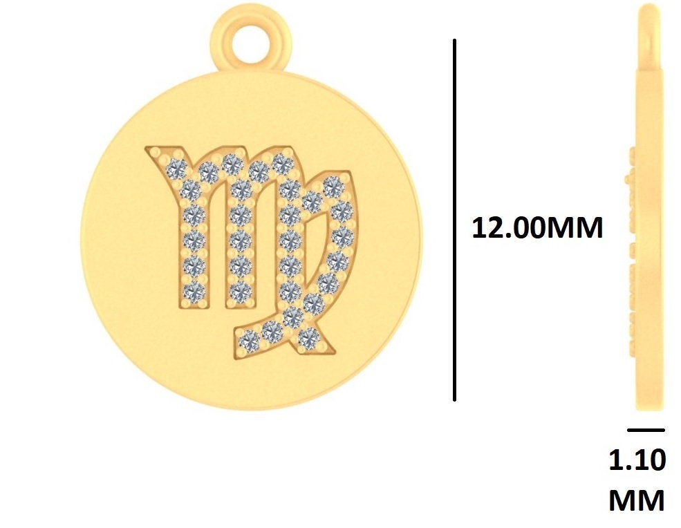 Virgo Horoscope Birth Sign Charm, 14k Solid Gold, Natural Diamonds, Zodiac Jewelry, Everyday Jewelry, Astrology Gift