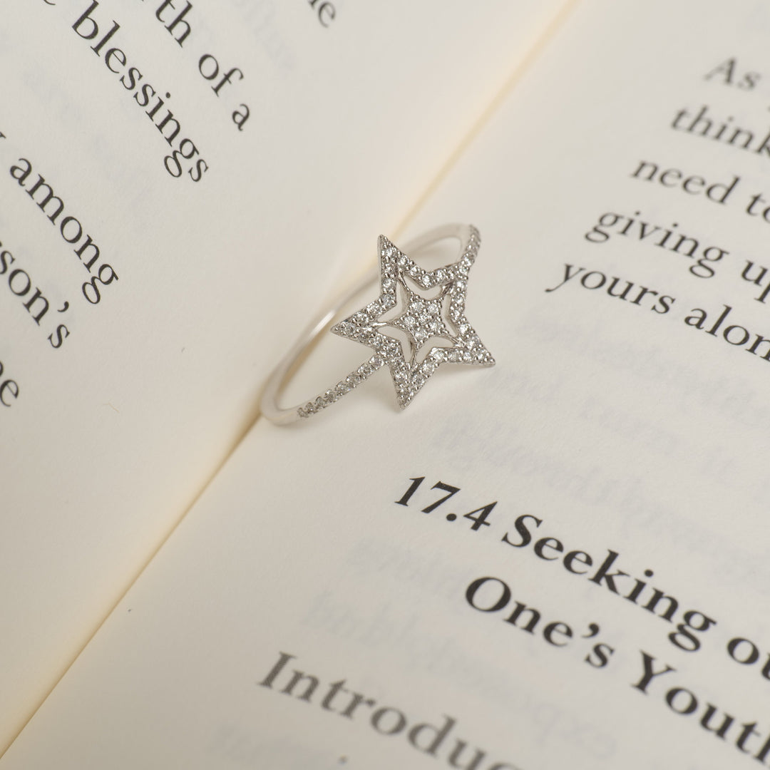 Star Diamond Ring, 14k Solid Gold, Natural Diamonds, Everyday Stackable Ring, Celestial Jewelry, Gift For Her