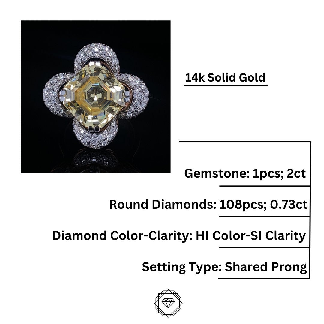 Citrine Diamond Ring In 14kt Solid Gold, Cocktail Ring With Natural Diamonds, Gift for Her
