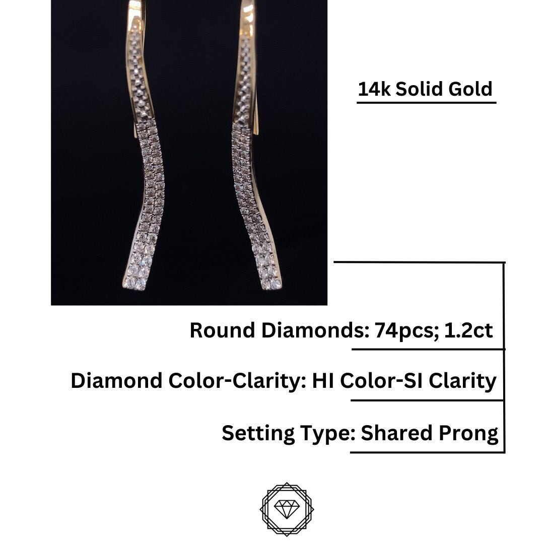 Diamond Dangle Earrings in 14k Solid Gold, Bridal Earrings, Natural Diamonds,  Gift for Ready To Ship, Women&#39;s Day Gift