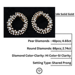 Load image into Gallery viewer, Clustered Pear &amp; Round Diamond Hoop Earrings, 14K Solid Gold Diamond Earrings, Moissanite Earrings, Gift for her, Bridal Wedding Ring
