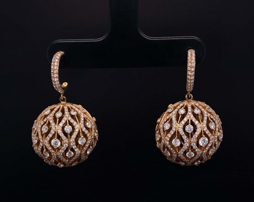 Orb Diamond Drop Earrings, 14K Solid Gold, Oval & Round Natural Diamonds, Bridal Wedding Earrings, Gift for her