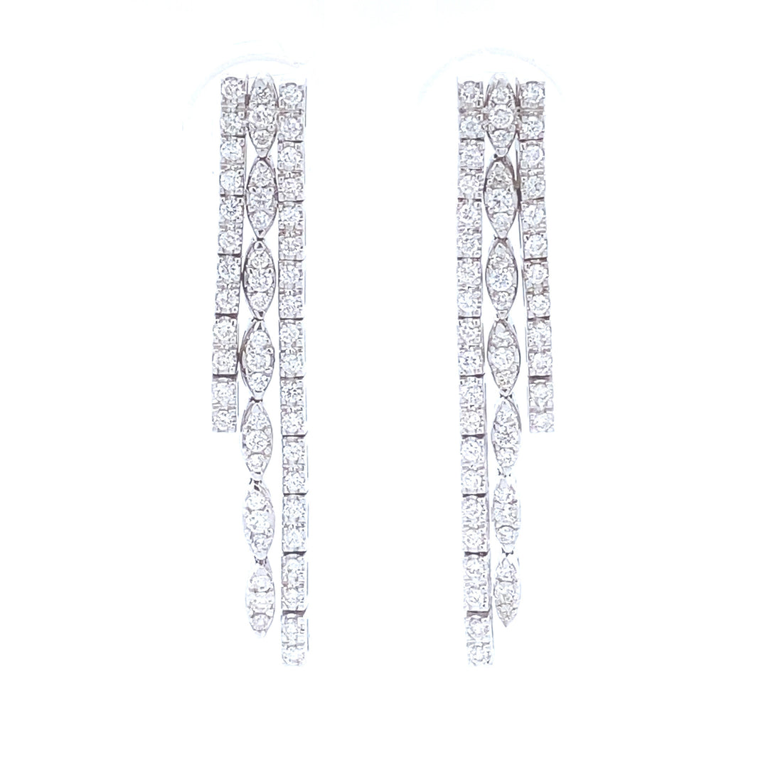 Waterfall Diamond Earrings In 14kt Solid Gold, Asymmetric Triple line Earrings, Natural Diamonds, Gift for her