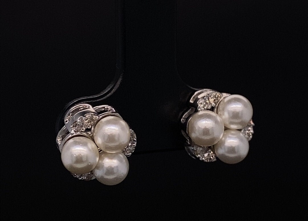 Pearl Stud Diamond Earrings In 14kt Solid Gold, Gemstone Earrings With Natural Diamonds, Gift for her