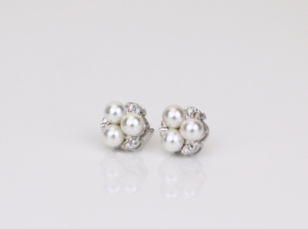 Pearl Stud Diamond Earrings In 14kt Solid Gold, Gemstone Earrings With Natural Diamonds, Gift for her