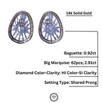 Load image into Gallery viewer, Asymmetrical Design Diamond Earrings, Marquise &amp; Baguette Diamond Earrings, 14k Solid Gold, Natural Diamonds, Dual Tone, Gift for her
