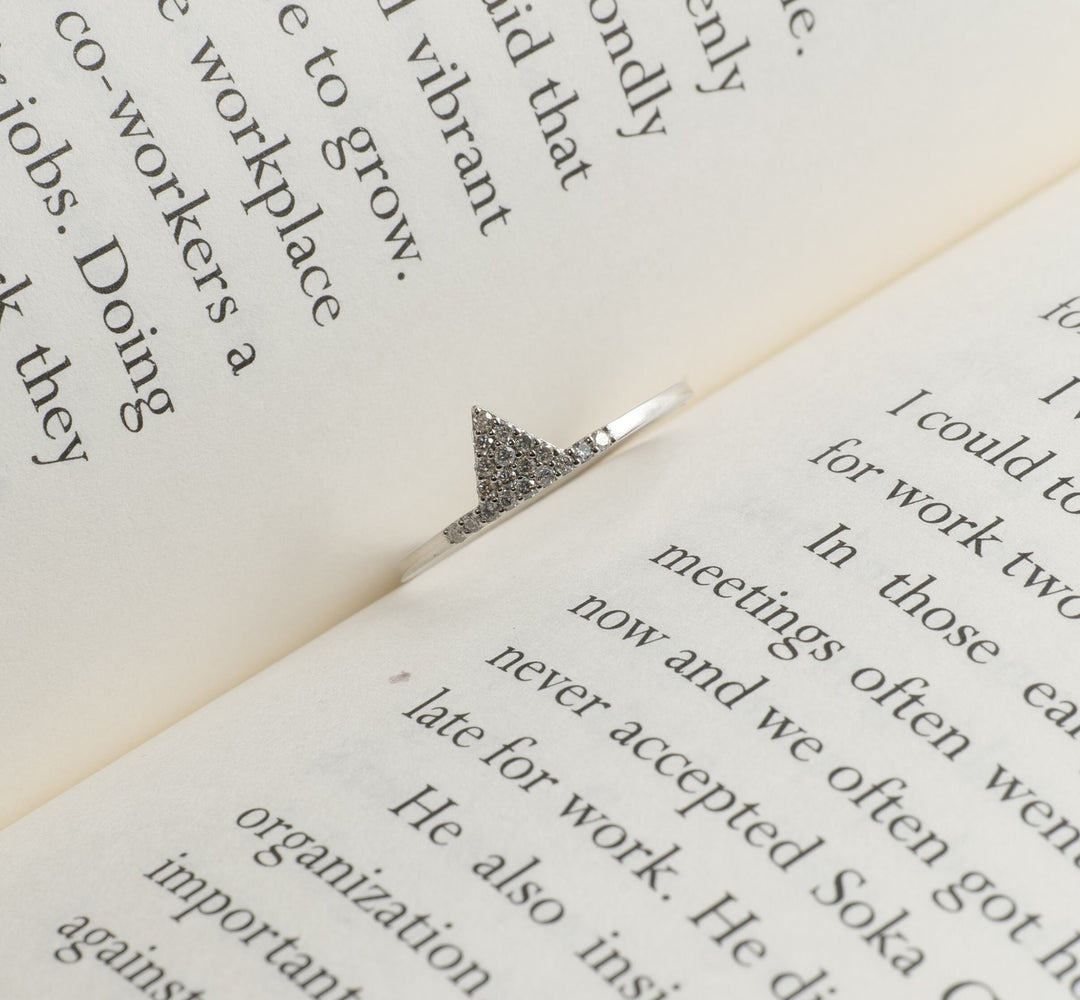 Triangle shape Diamond Ring, 14k Solid Gold, Natural Diamonds, Gift for her, Everyday Jewelry