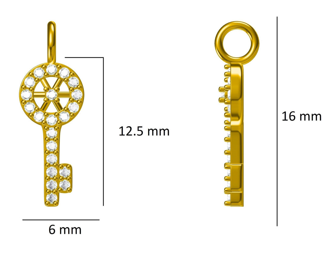 Key Diamond Charm Pendant, 14k Solid Gold, Natural Diamonds, Tiny Key Necklace, Lucky watch charm, Gift for her