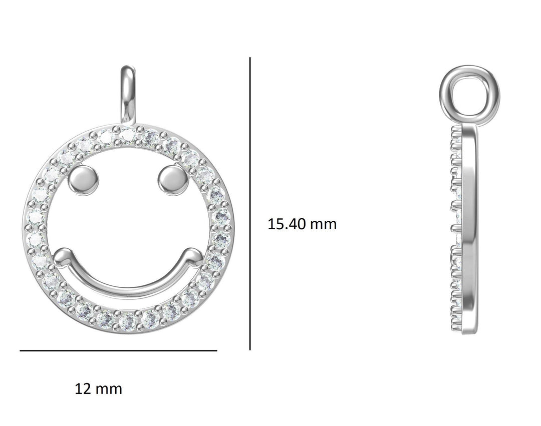 Smiley Natural Diamond Charm Pendant: 14k Solid Gold Emoji Everyday Jewellery, Certified Jewelry