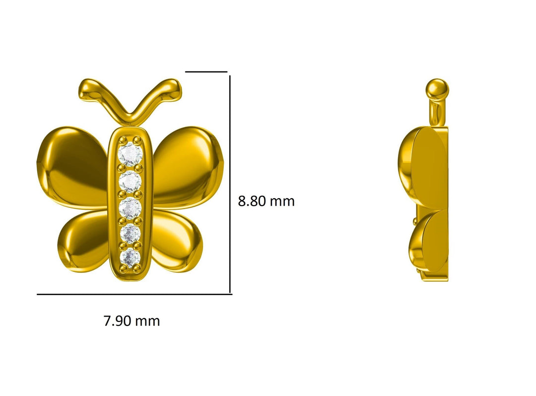 Kids Butterfly Diamond Stud Earrings, 14k Solid Gold, Natural Diamonds, Kids Jewelry, Gift for toddlers, girls and kids