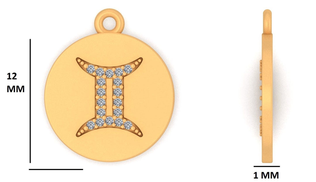 Gemini Horoscope Birth Sign Charm, 14k Solid Gold, Natural Diamonds, Zodiac Constellation Everyday Jewelry, Astrology Gift