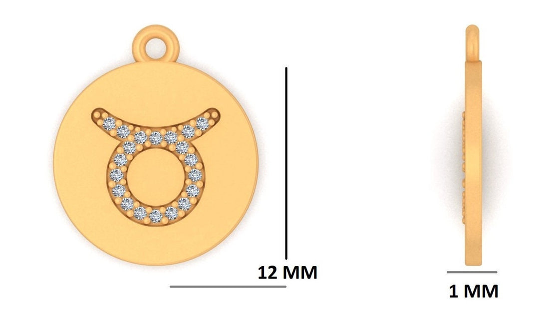 Taurus Horoscope Birth Sign Charm, 14k Solid Gold, Natural Diamonds, Zodiac Constellation Everyday Jewelry, Astrology Gift