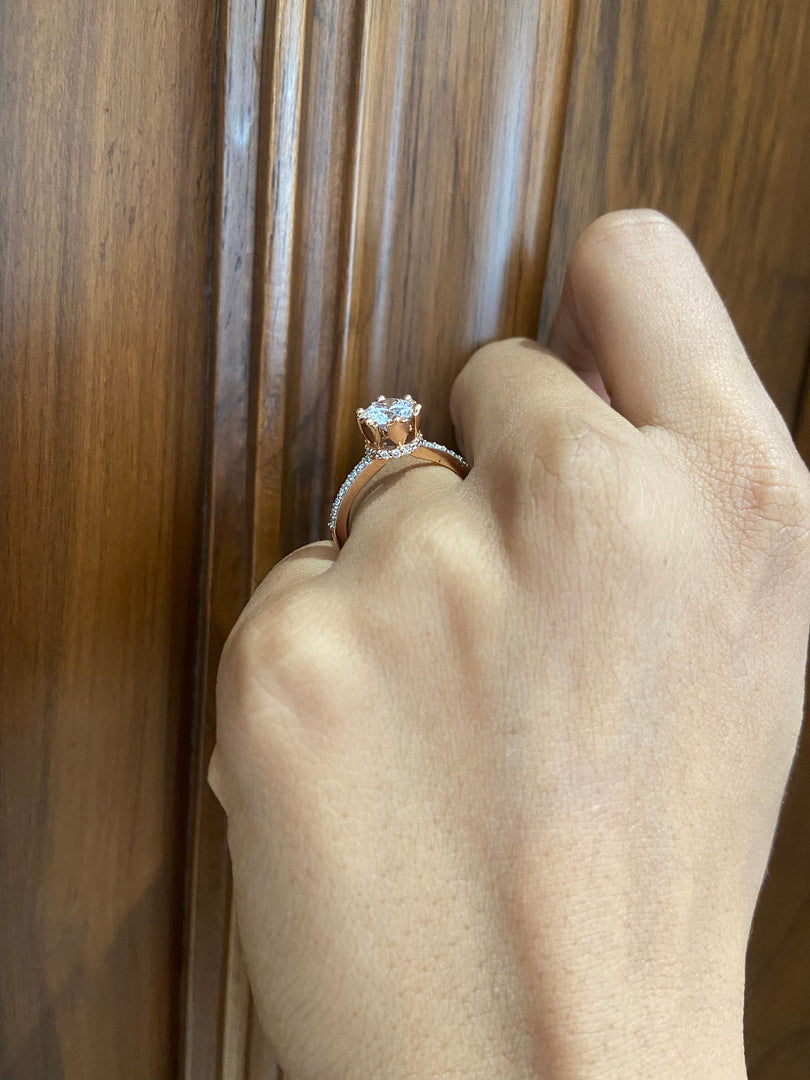 Solitaire Diamond Ring, 14k Solid Gold, Crown Ring, Moissanite Engagement Ring, , Bridal Wedding Jewelry, Gift For Her