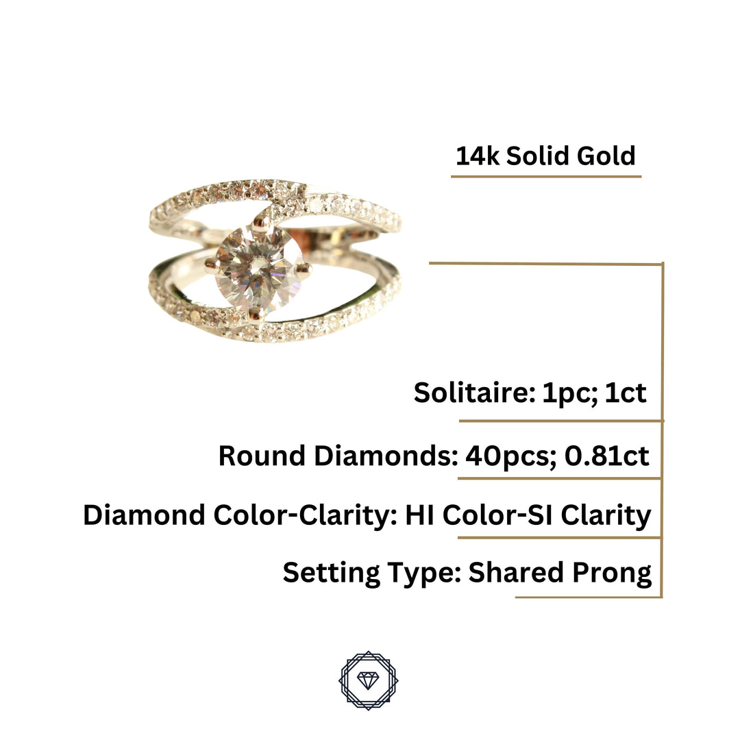 Solitaire Diamond Ring, Engagement Ring, Split Crossover Shank, 14k Solid Gold Ring, Natural Diamonds, Gift for her