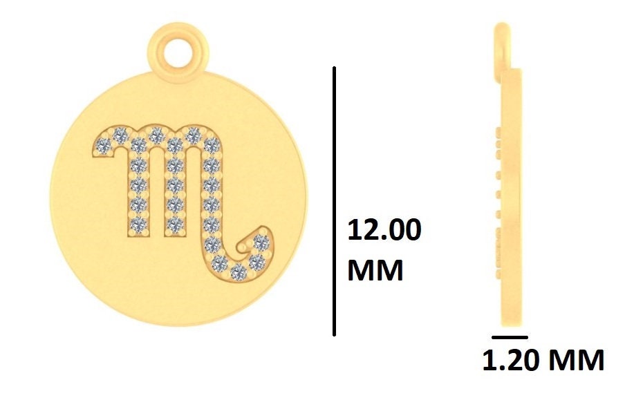 Scorpio Horoscope Birth Sign Charm, 14k Solid Gold, Natural Diamond, Zodiac Constellation Everyday Jewelry, Astrology Gift