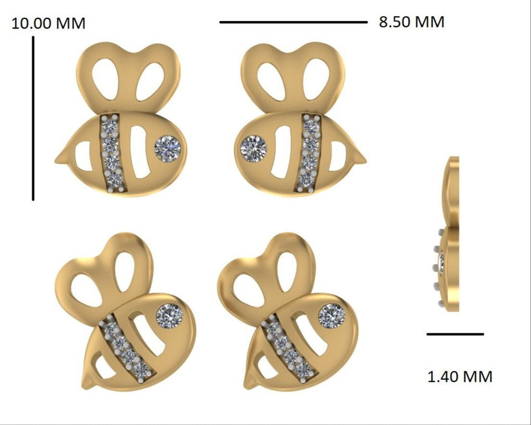 Kids Bee Diamond Stud Earrings, 14k Solid Gold, Natural Diamonds, Kids Jewelry, Gift for toddlers, girls and kids