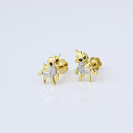 Load image into Gallery viewer, Kids Unicorn Diamond Stud Earrings, 14k Solid Gold, Natural Diamonds, Kids Jewelry, Gift for toddlers, girls, and kids
