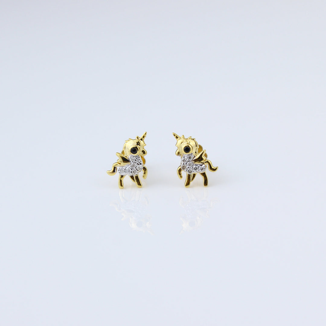 Kids Unicorn Diamond Stud Earrings, 14k Solid Gold, Natural Diamonds, Kids Jewelry, Gift for toddlers, girls, and kids