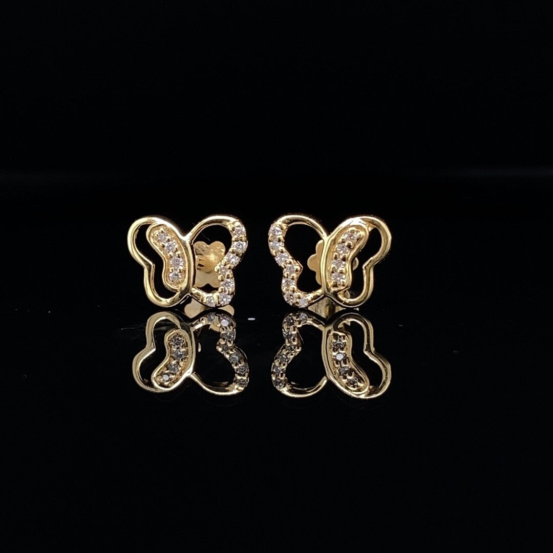 Kids Petite Butterfly Diamond Stud Earrings, 14k Solid Gold, Natural Diamonds, Kids jewelry, Gift for toddlers, girls and kids