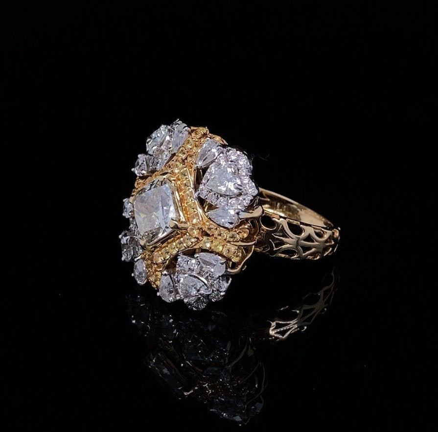 Yellow Sapphire Engagement Ring, Fancy Diamonds Ring, Dual Tone Diamond Ring, Natural Diamonds, 14k Solid Gold, Gift for her